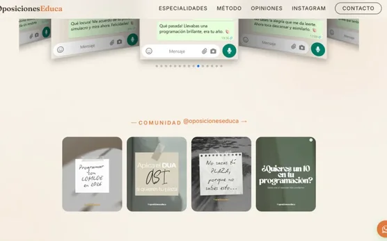 Diseño web a medida para Oposiciones Educa mostrando conversiones de WhatsApp reales